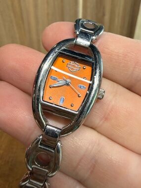 Harley Davidson Orange Bulova Women’s Watch Stainless Needs Battery
